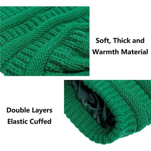 Muryobao Womens Winter Warm Knitted Hat Satin Silk Lined Cable Knit Beanie Chunk